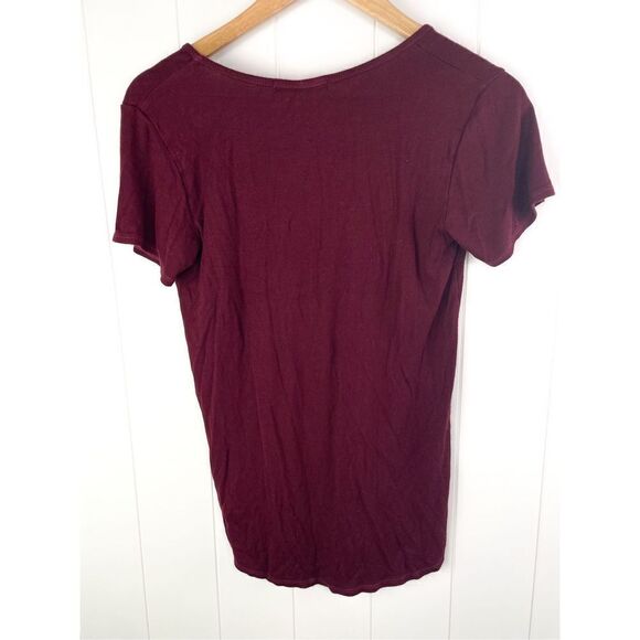 UO Truly Madly Deeply Burgundy Ribbed V Neck Basic Tee Rayon Spandex Size S - Picture 5 of 8